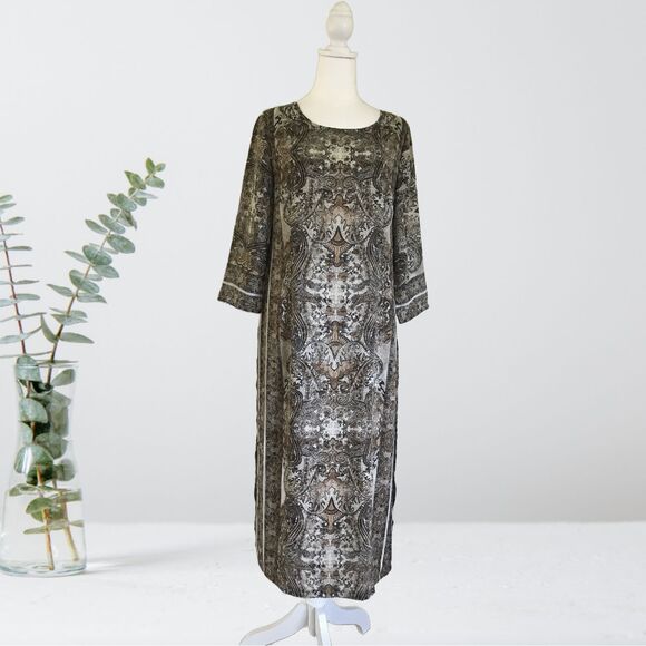Versona Long, Patterned Dress 3/4 Sleeves Side Slits Size Small - Picture 1 of 7